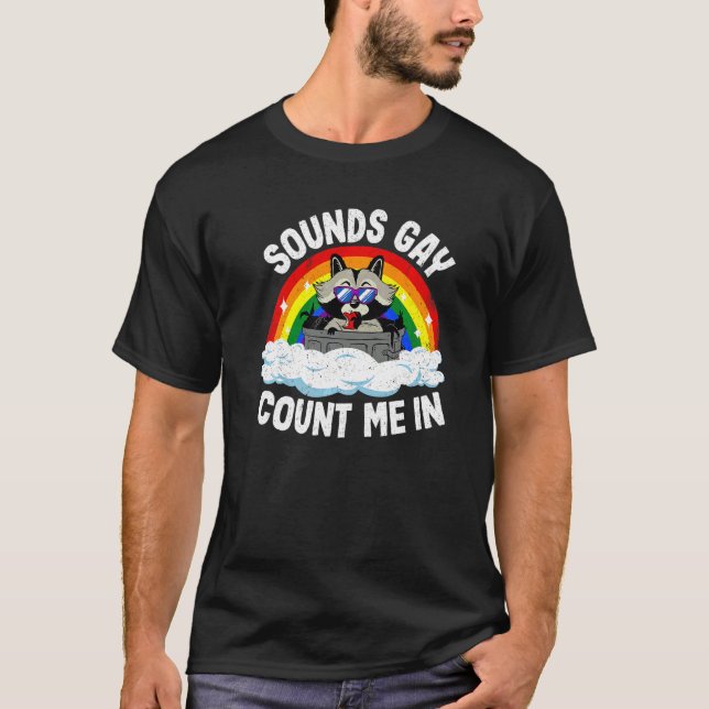 Sounds Gay Count Me In Raccoon Rainbow Flag Lgbt G T-Shirt (Front)