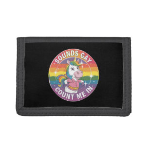 Sounds Gay Count Me In Unicorn Rainbow LGBTQ Tri-fold Wallet