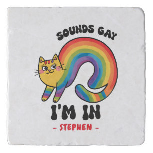 Sounds Gay, I’m In – Rainbow Cat LGBTQ Pride Trivet