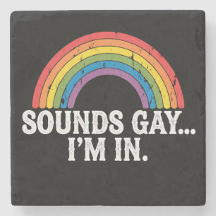 Sounds Gay I'm In Rainbow LGBTQ Vintage Retro Stone Coaster