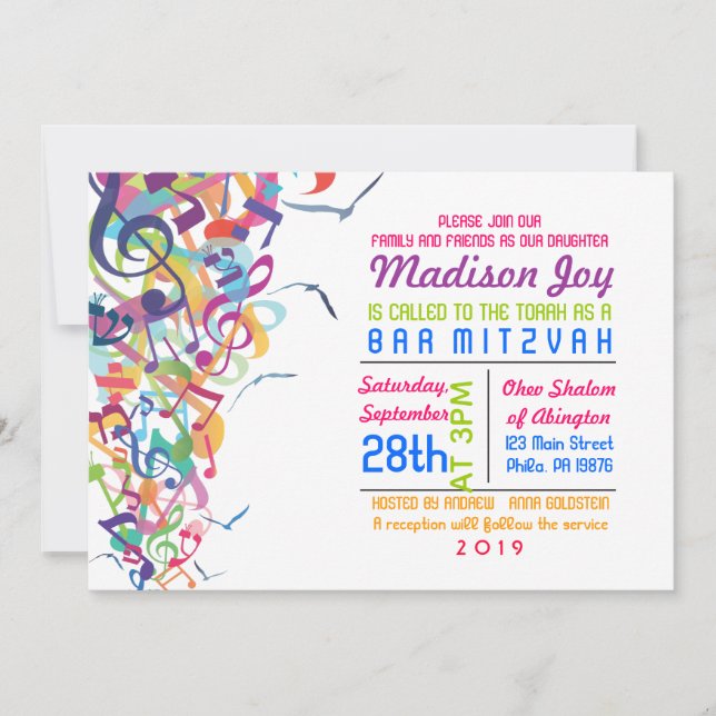 SOUNDS OF THE TORAH Bat Bar Mitzvah Invitation (Front)