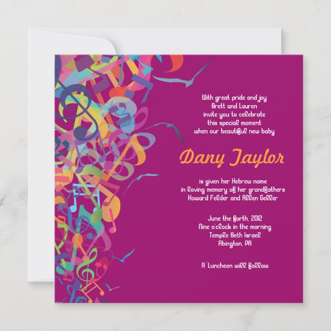Sounds of the Torah Jewish Baby Naming Invitation (Front)