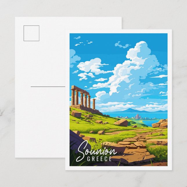 Sounion Greece vintage travel illustration Postcard (Front/Back)