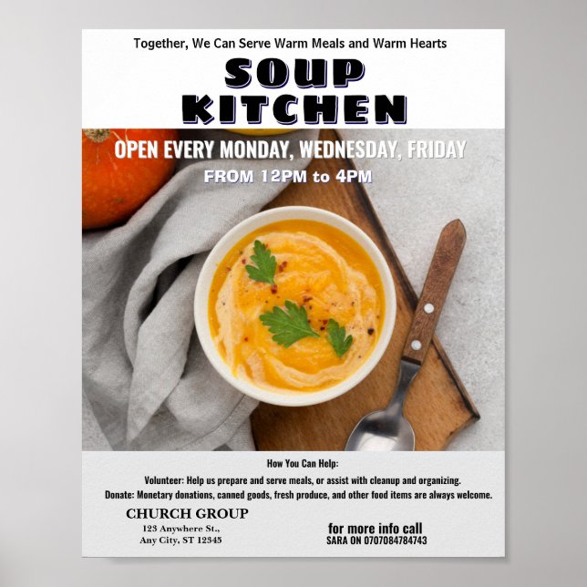 Soup Kitchen Donation & Volunteer Flyer  Poster (Front)