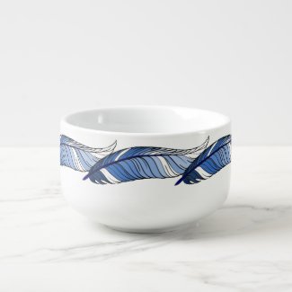 Soup Mug - Five Blue Feathers
