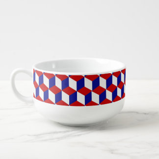 Soup Mug - Red, White, Blue Blocks