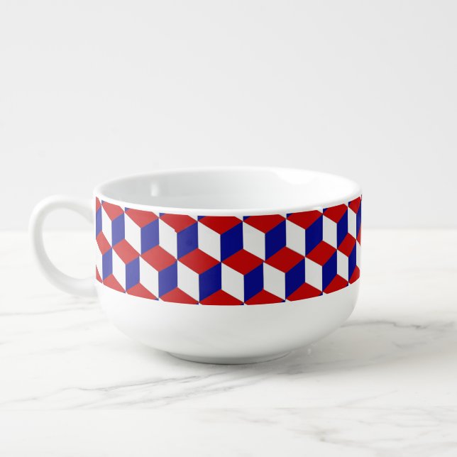 Soup Mug - Red, White, Blue Blocks (Right)