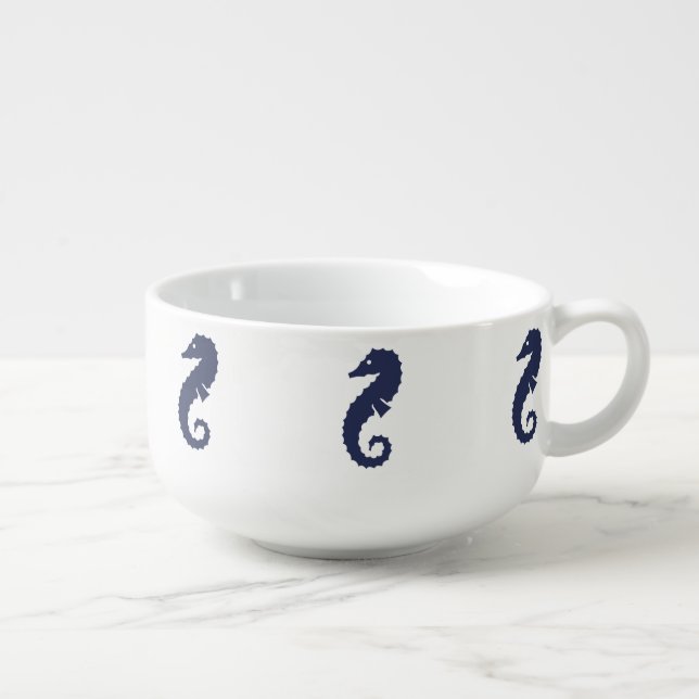 Soup Mug - Sea Horses (Navy Blue) (Left)