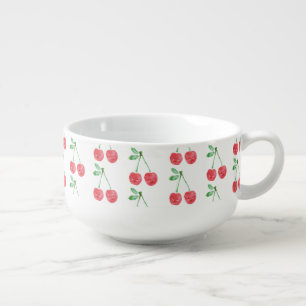 Soup Mug Sweet Red Cherry Delicate Pattern