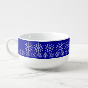 Soup Mug - White Snowflakes on Blue