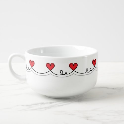 SOUP MUG WITH STRING OF HEARTS SOUP MUG