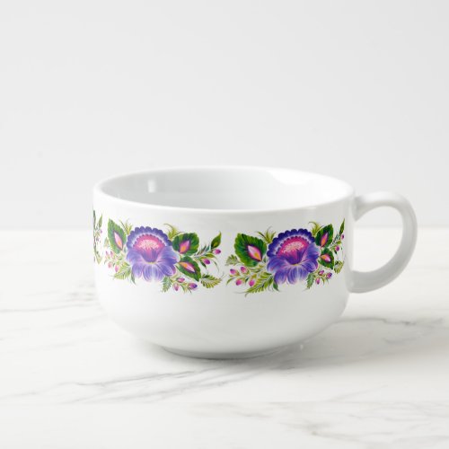 Soup mug with Ukrainian floral design