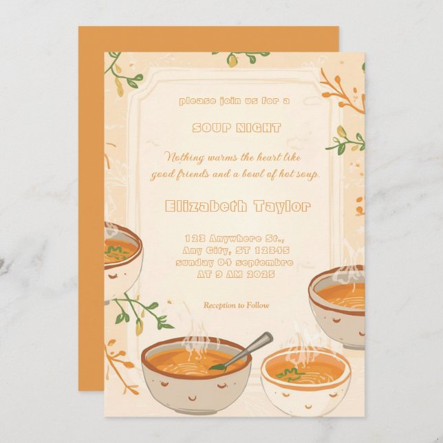 Soup Night Dinner Party Invitations (Front/Back)