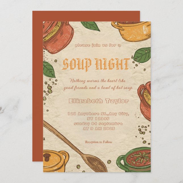 Soup Night Dinner Party Invitations (Front/Back)