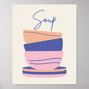 Soup Retro Boho Ceramic Bowls Wall Art Print