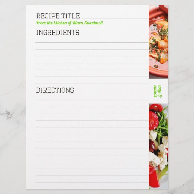 Soup salad personalized handwritten recipe paper (Front)