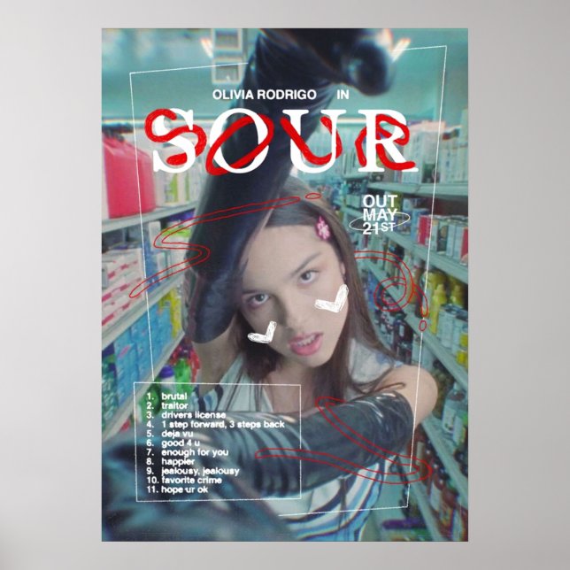 SOUR by Olivia Rodrigo music ft drivers license an Poster (Front)