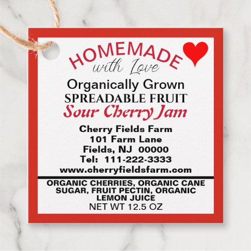 Sour Cherry Fruit Jam Canning Favor Tags