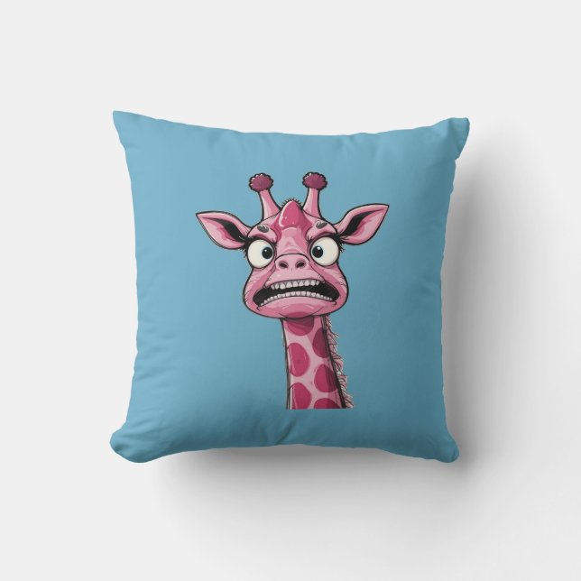 Sour Face Pink Giraffe Throw Pillow (Front)