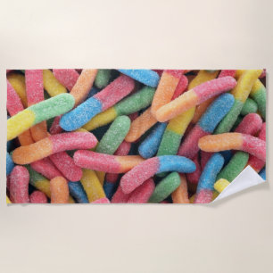 Sour Gummy Worms Beach Towel