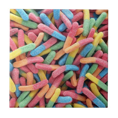 Sour Gummy Worms Ceramic Tile