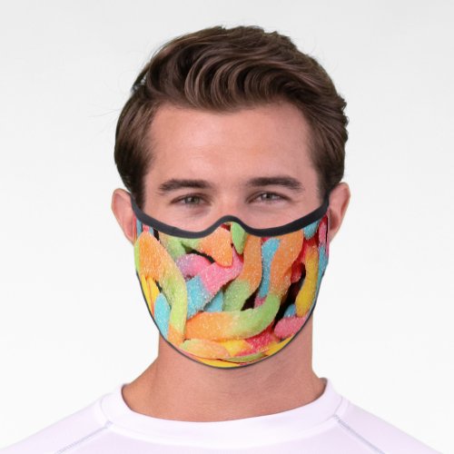 Sour Gummy Worms Coloful Candy Confectionery Premium Face Mask