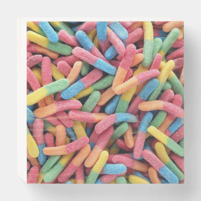 Sour Gummy Worms Wooden Box Sign (Front Horizontal)