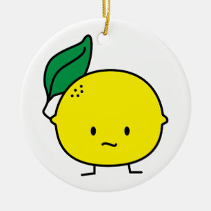 Sour yellow lemon leaf citrus fruit lemony ceramic ornament