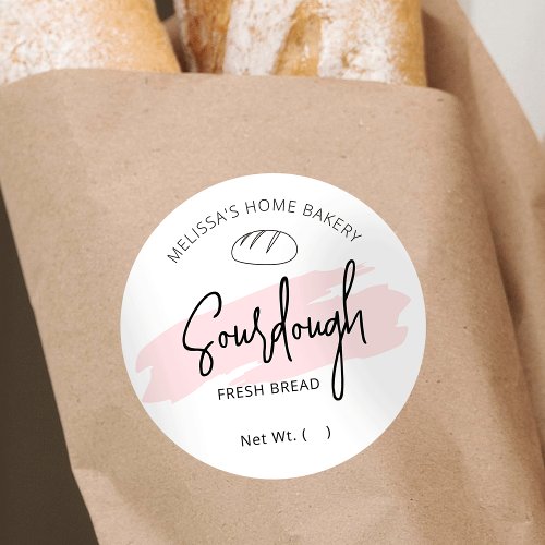 Sourdough Bread Bakery Pink Watercolor Round Label