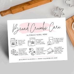 Sourdough Bread Crumbs Care Guide Pink Watercolor Business Card