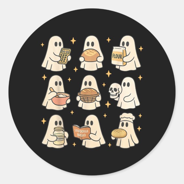 Sourdough Bread Halloween Cute Ghost Homemaker Classic Round Sticker (Front)