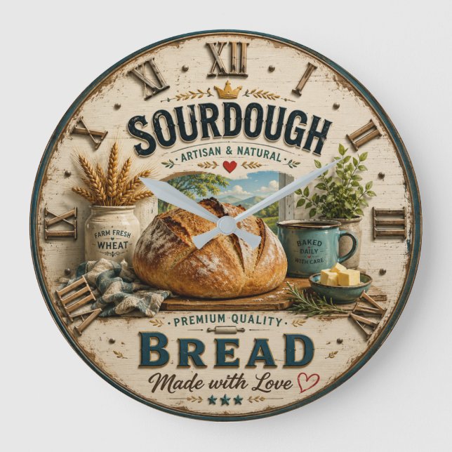 Sourdough Bread Rustic Artisan Bakery  Large Clock (Front)