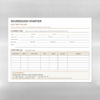 Sourdough Starter Rise-Time Tracker Magnetic Dry Erase Sheet