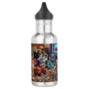 Souris d'Or Party Cats Stainless Steel Water Bottle