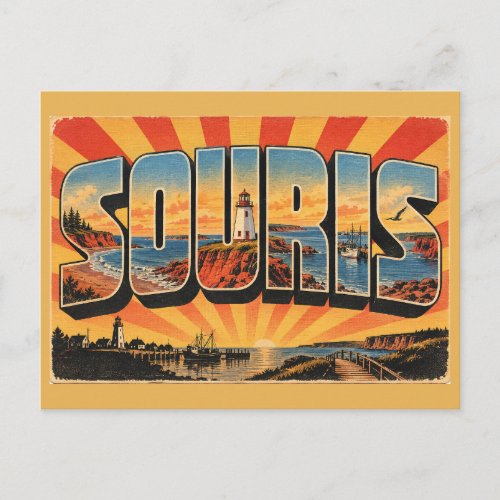 Souris PEI Lighthouse Red Sand Harbour Art Postcard