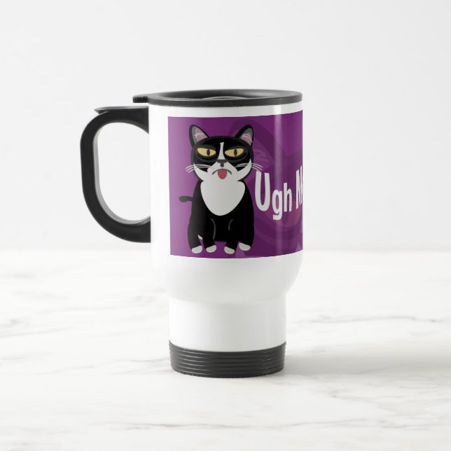 Sourpuss Anti Mornings Funny Cat Design Travel Mug (Left)
