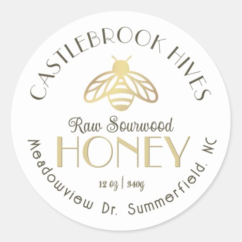 Sourwood Honey Metallic Gold Honeybee Icon  Classic Round Sticker