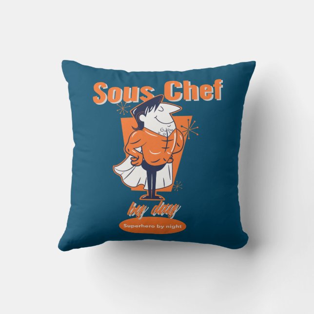 Sous Chef by Day, Superhero by Night Throw Pillow (Back)