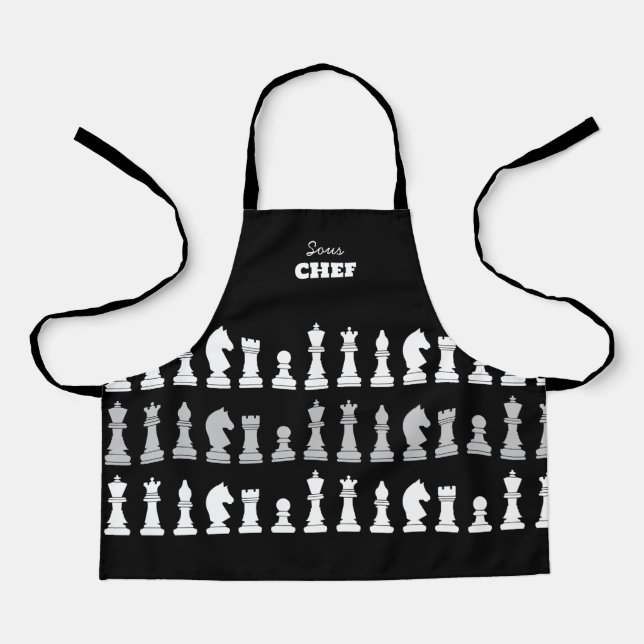 Sous Chef Chess Piece Black White Kids Apron (Front)