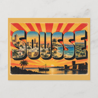 Sousse Ribat Beach Olive Groves Vintage Travel Art Postcard
