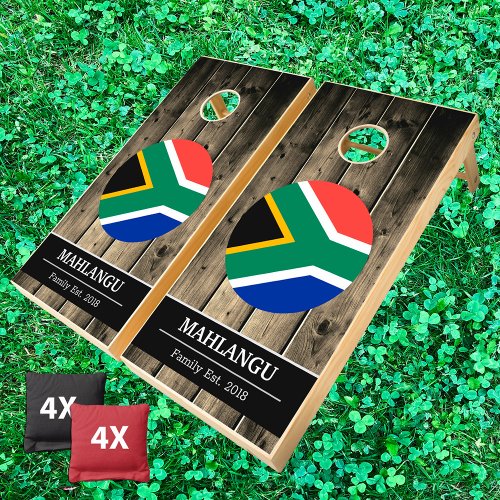South Africa African Flag Rustic Wood Family fun Cornhole Set