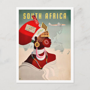 South Africa, African woman,vintage airline travel Postcard