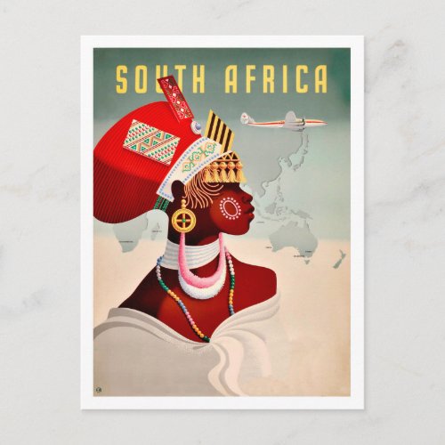 South Africa African womanvintage airline travel Postcard