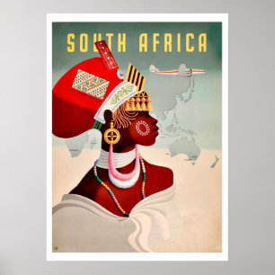South Africa, African woman,vintage airline travel Poster