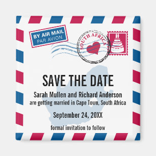South Africa Air Mail Wedding Save the Date Magnet