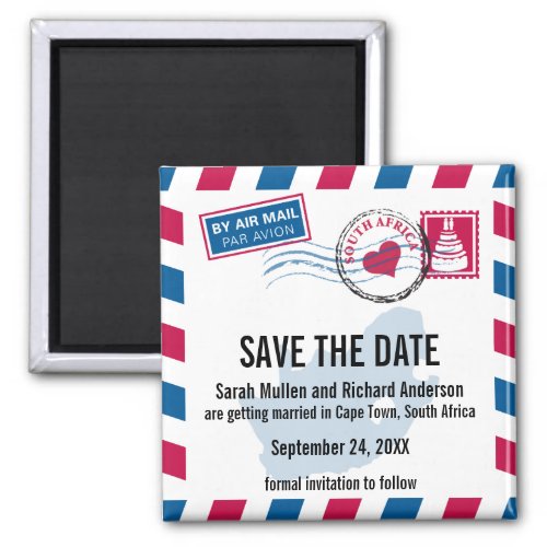 South Africa Air Mail Wedding Save the Date Magnet