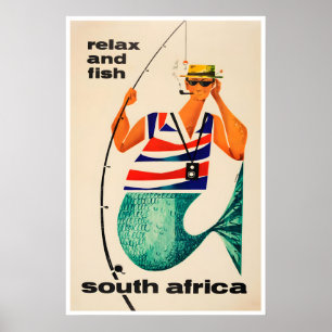 South Africa Art African Travel Poster Fishing