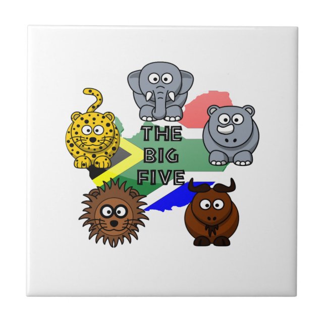 South Africa Big Five Safari Animal Cartoon Design Ceramic Tile (Front)