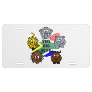South Africa Big Five Safari Animal Cartoon Design License Plate