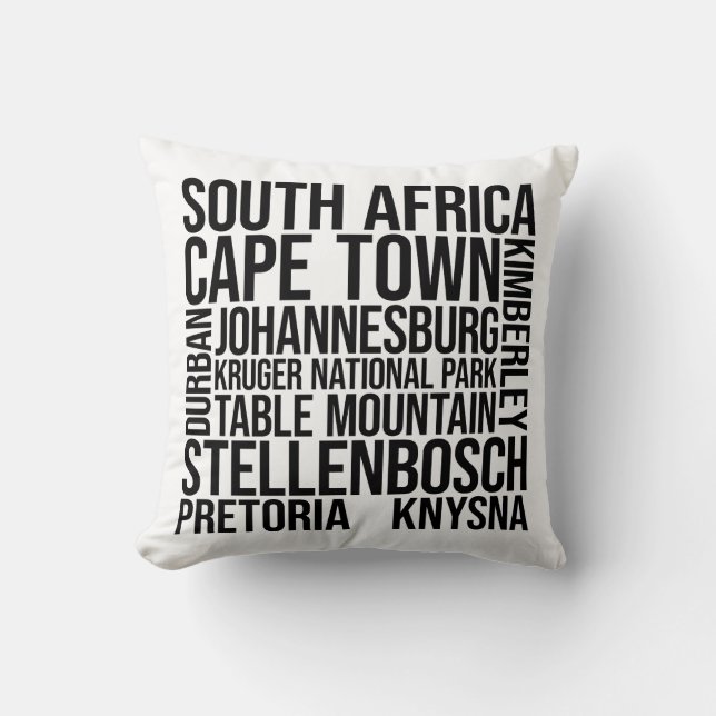 South Africa Cities Word Art - Cape Town Travel Throw Pillow (Front)